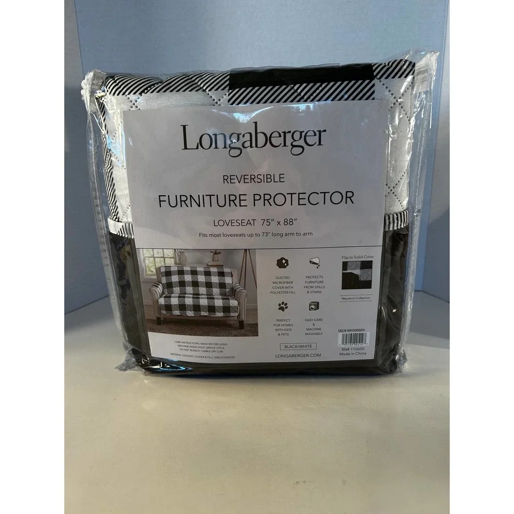 Longaberger Black & White Reversible Loveseat Furniture Protector 75